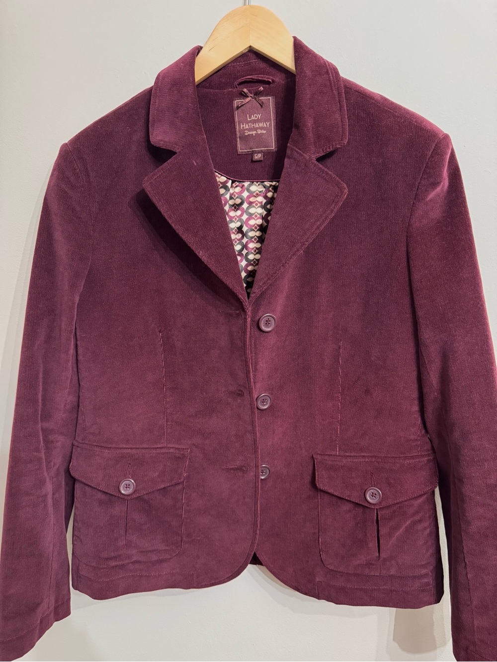 Vintage Lady Hathaway Plum Corduroy Blazer Jacket with Lined Interior